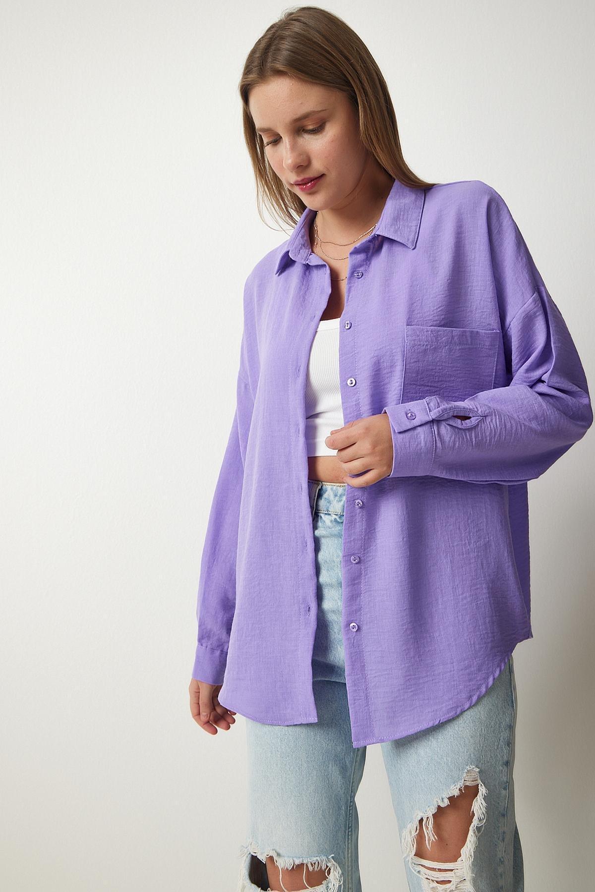 Purple Oversize Linen Ayrobin Shirt, , large image number 4
