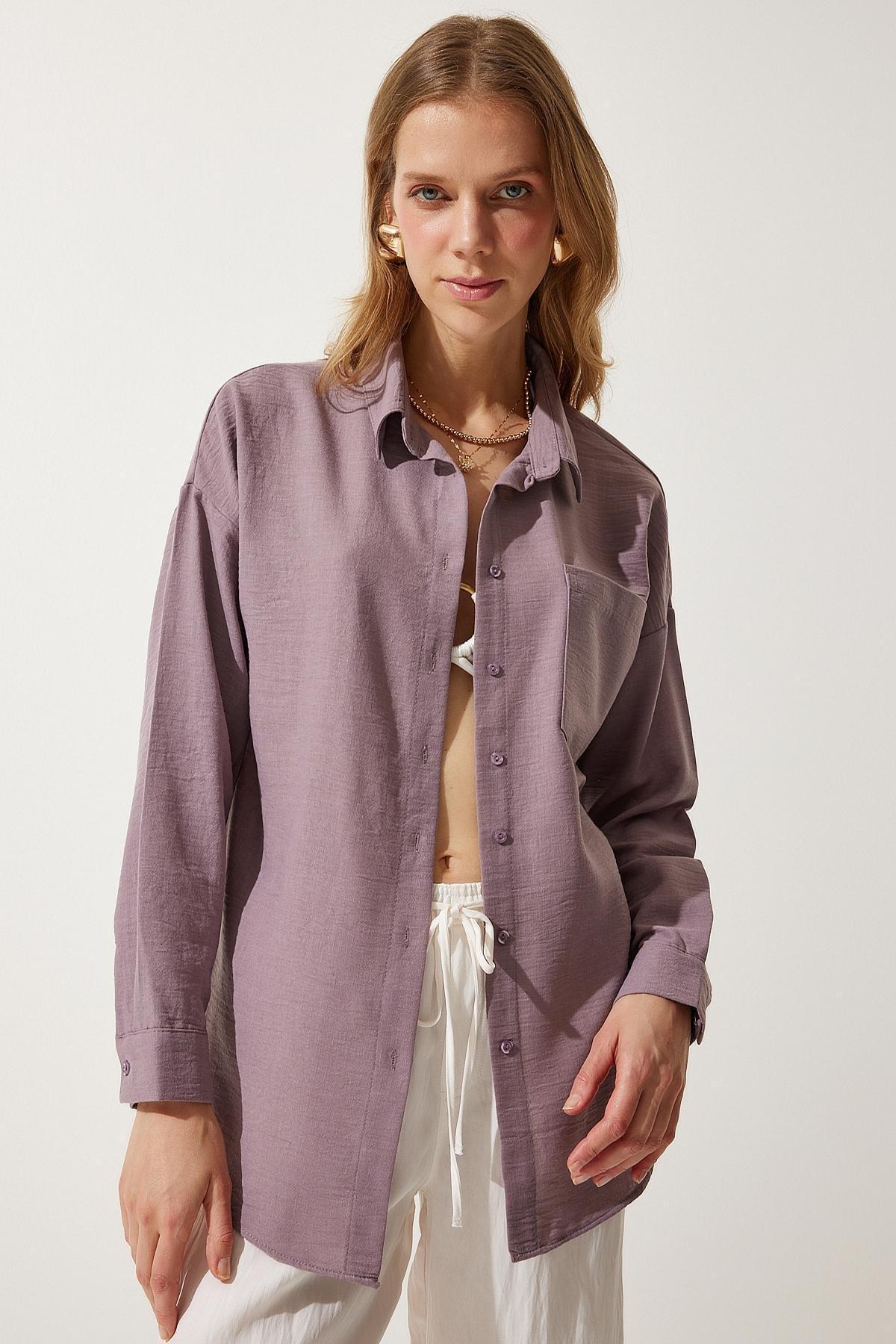 Purple Oversize Linen Ayrobin Shirt, , large image number 5