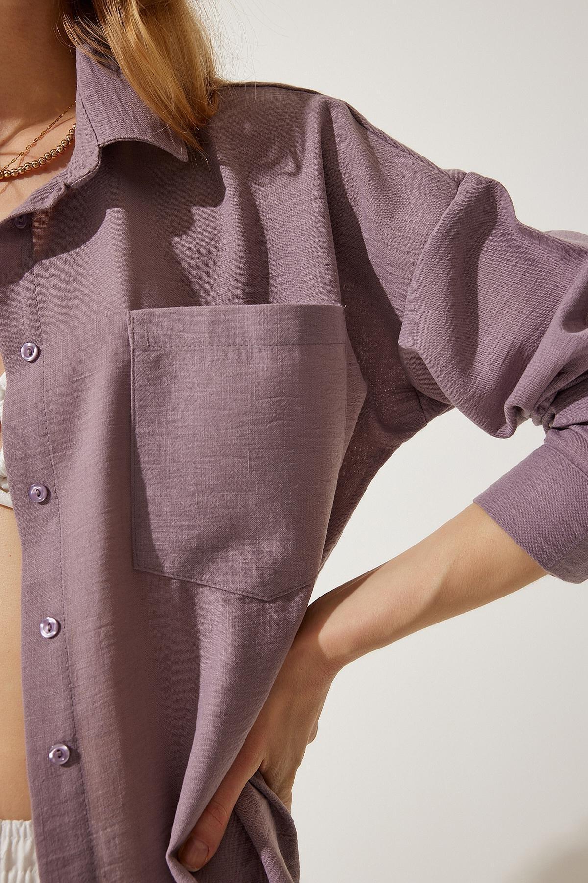 Purple Oversize Linen Ayrobin Shirt, , large image number 7