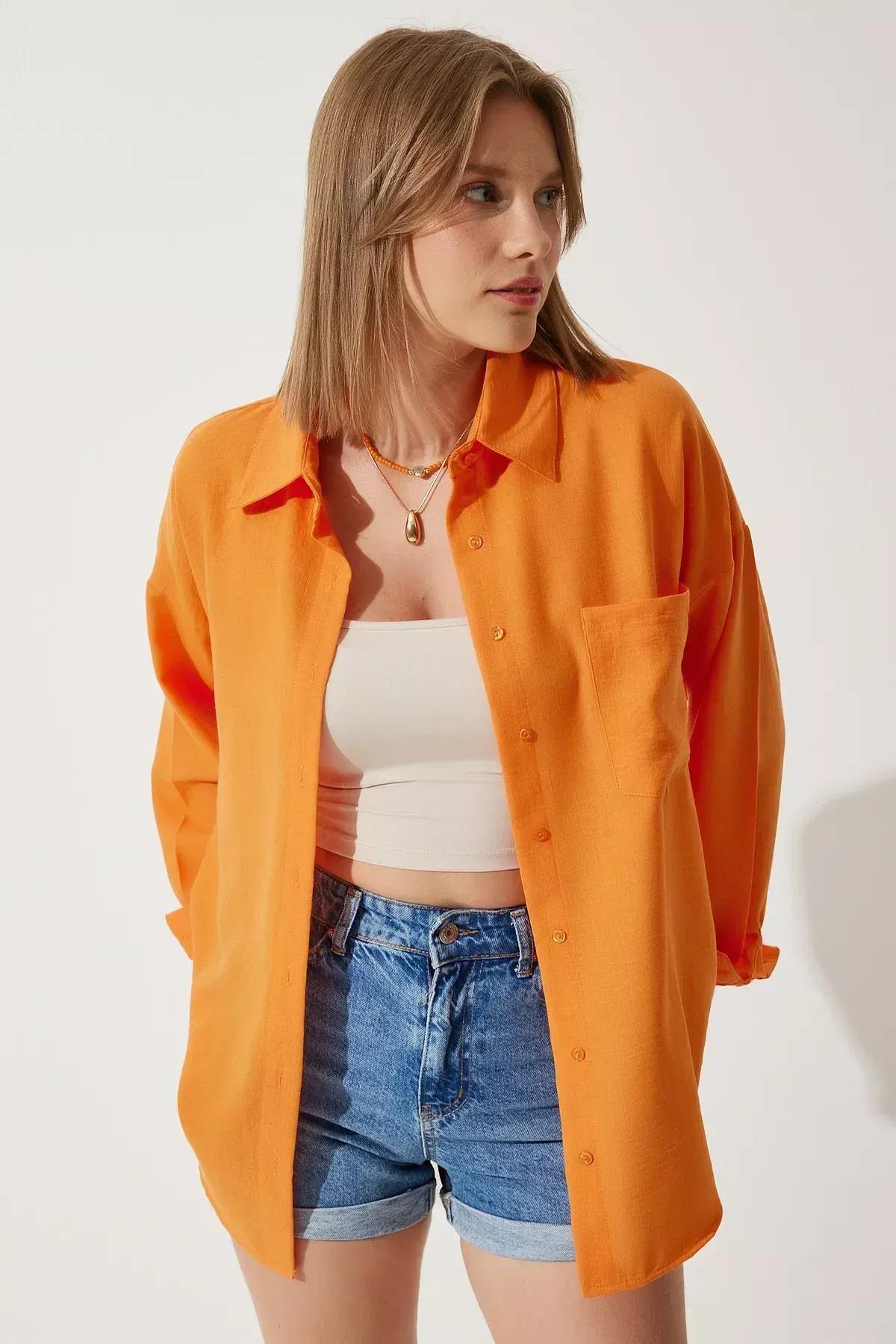 Orange Oversize Arion Shirt, Orange, large image number 1