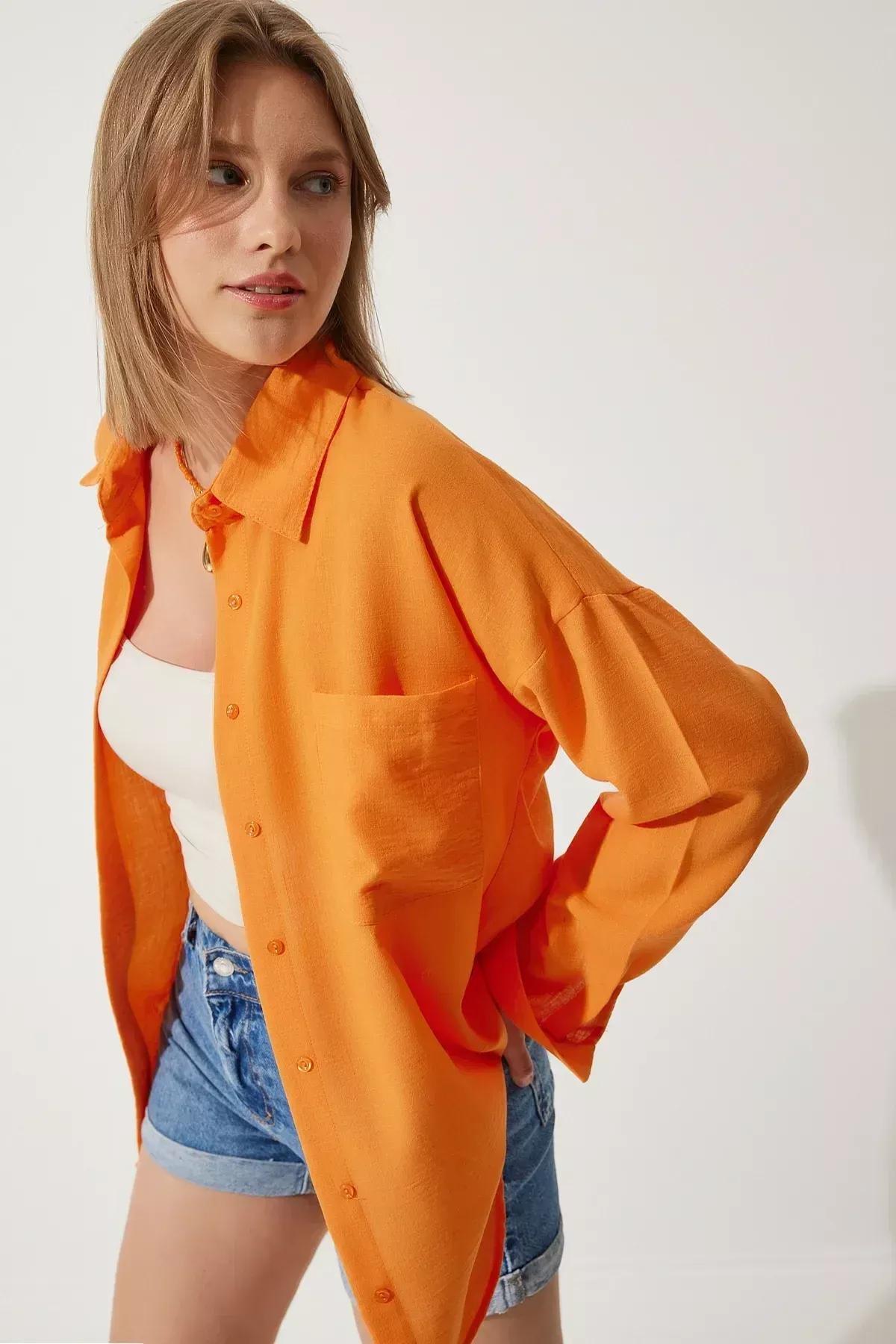 Orange Oversize Arion Shirt, Orange, large image number 2