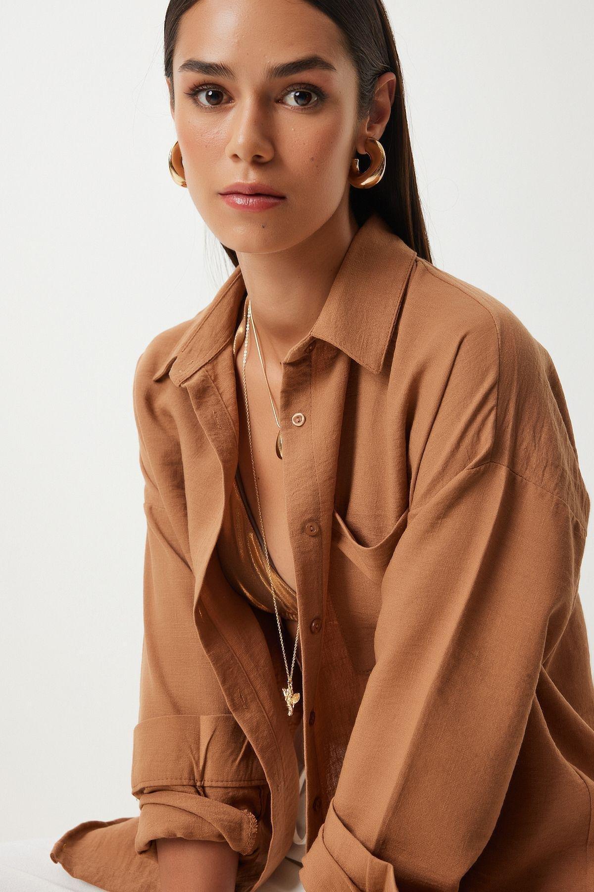 Tan Plain Button Down Shirt DD01222, , large image number 0