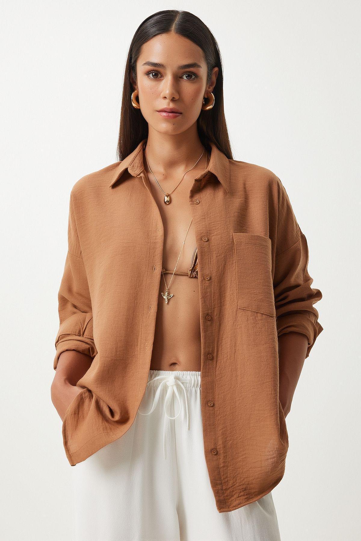 Tan Plain Button Down Shirt DD01222, , large image number 3