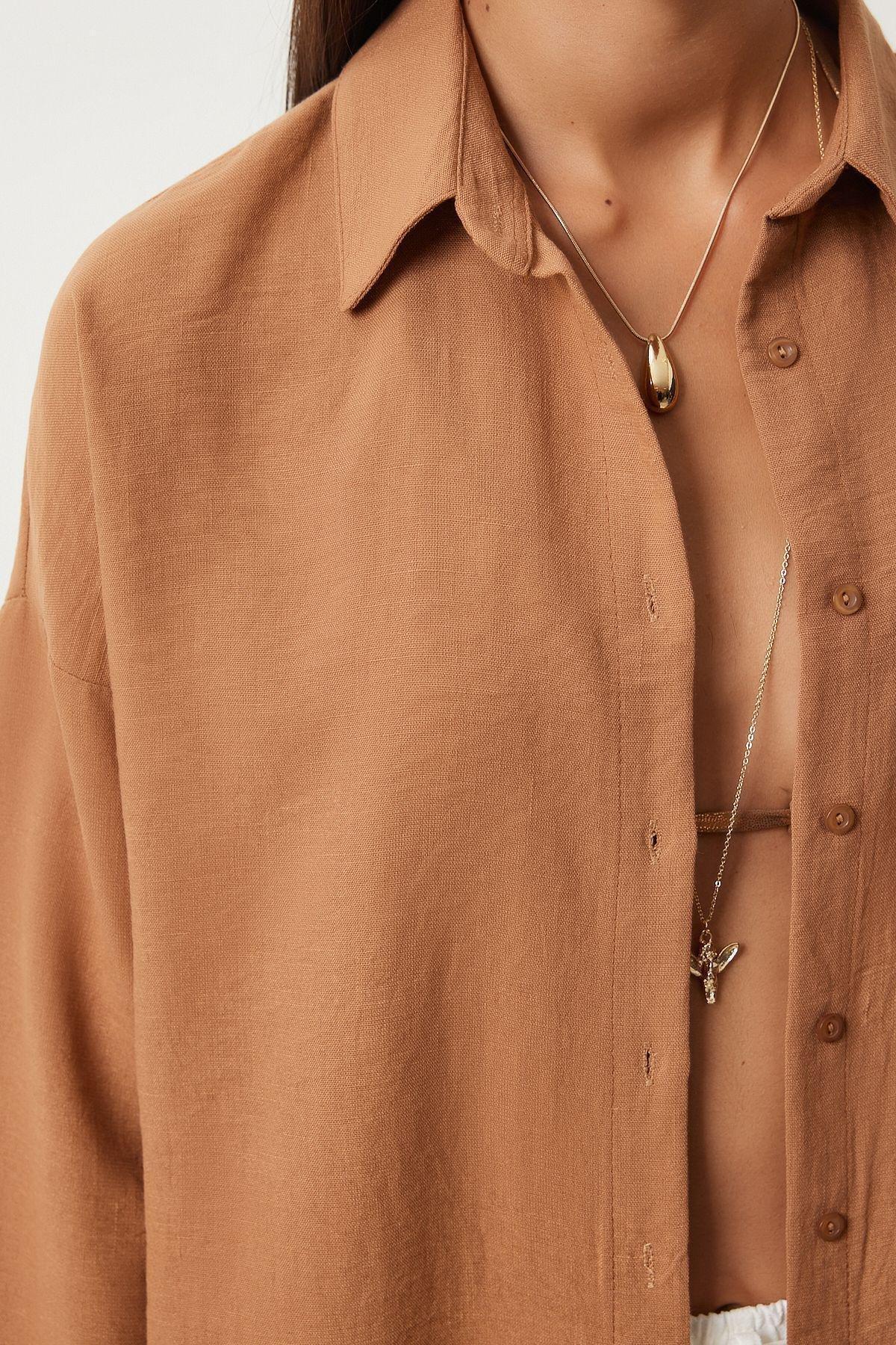 Tan Plain Button Down Shirt DD01222, , large image number 4