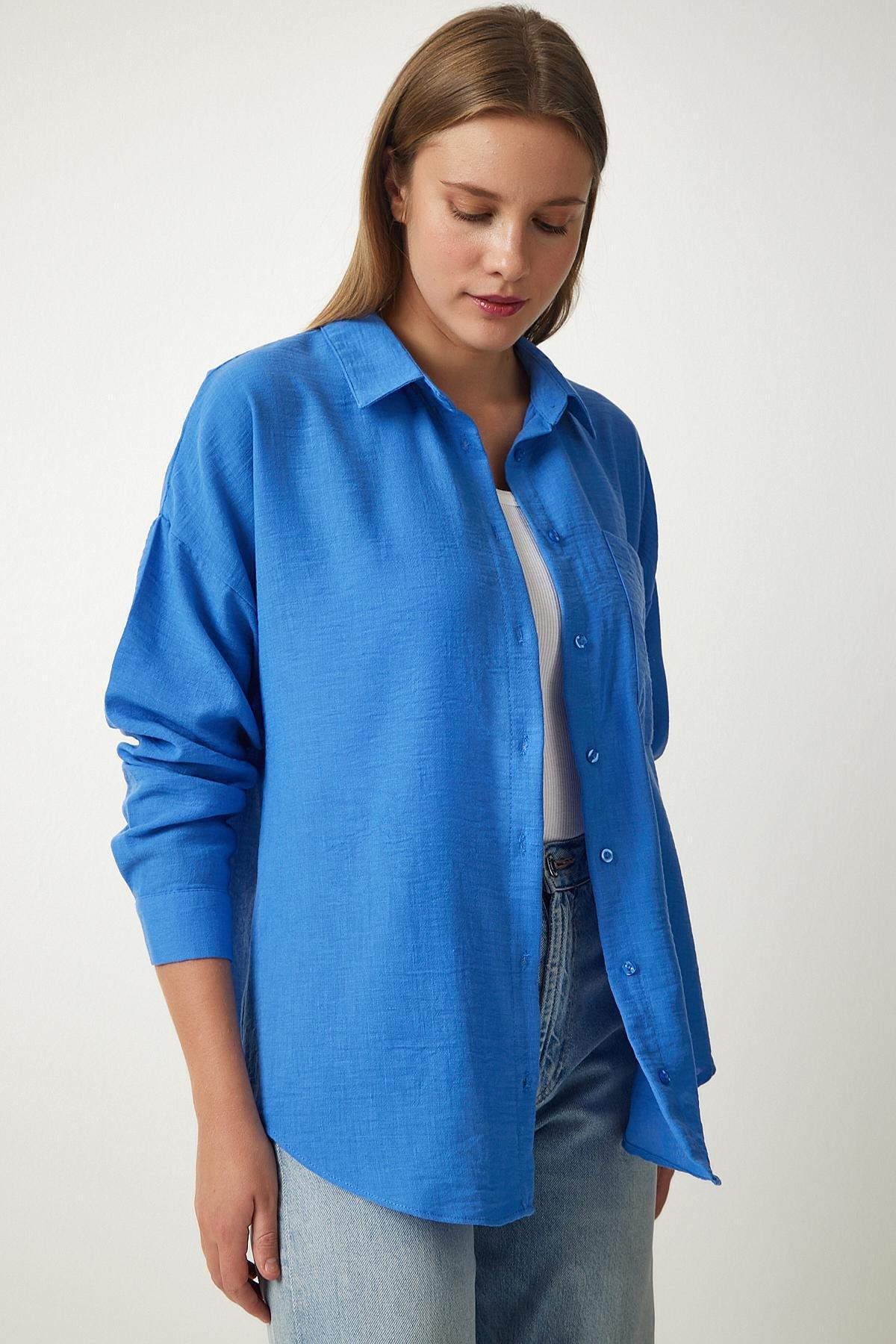 Blue Oversize Linen Shirt, , large image number 2