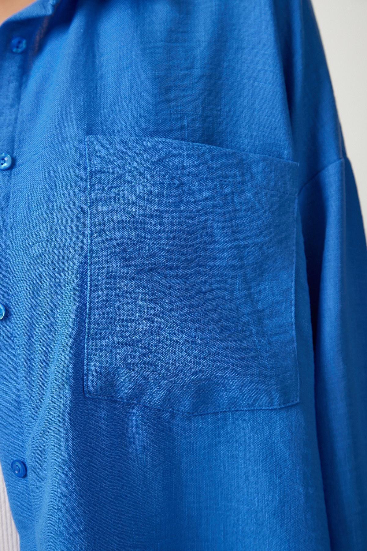 Blue Oversize Linen Shirt, , large image number 3