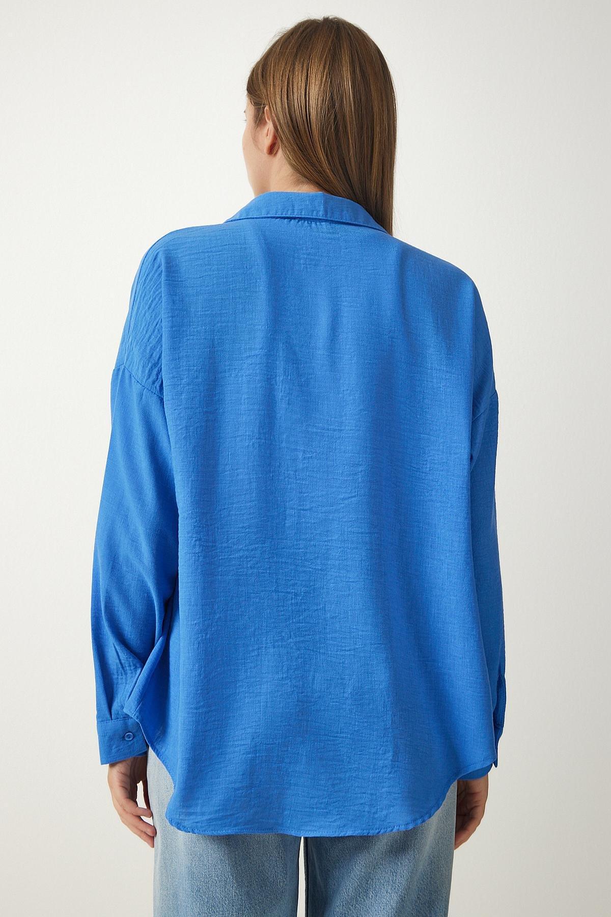 Blue Oversize Linen Shirt, , large image number 4