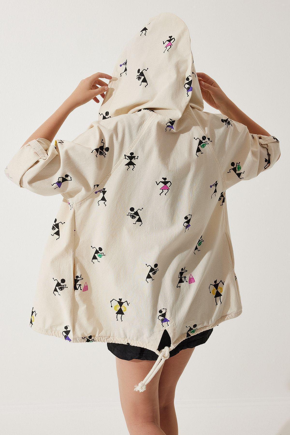 جاكيت كتان بغطاء للرأس بطبعة، وردي وكريمي, Cream Pink, large image number 10