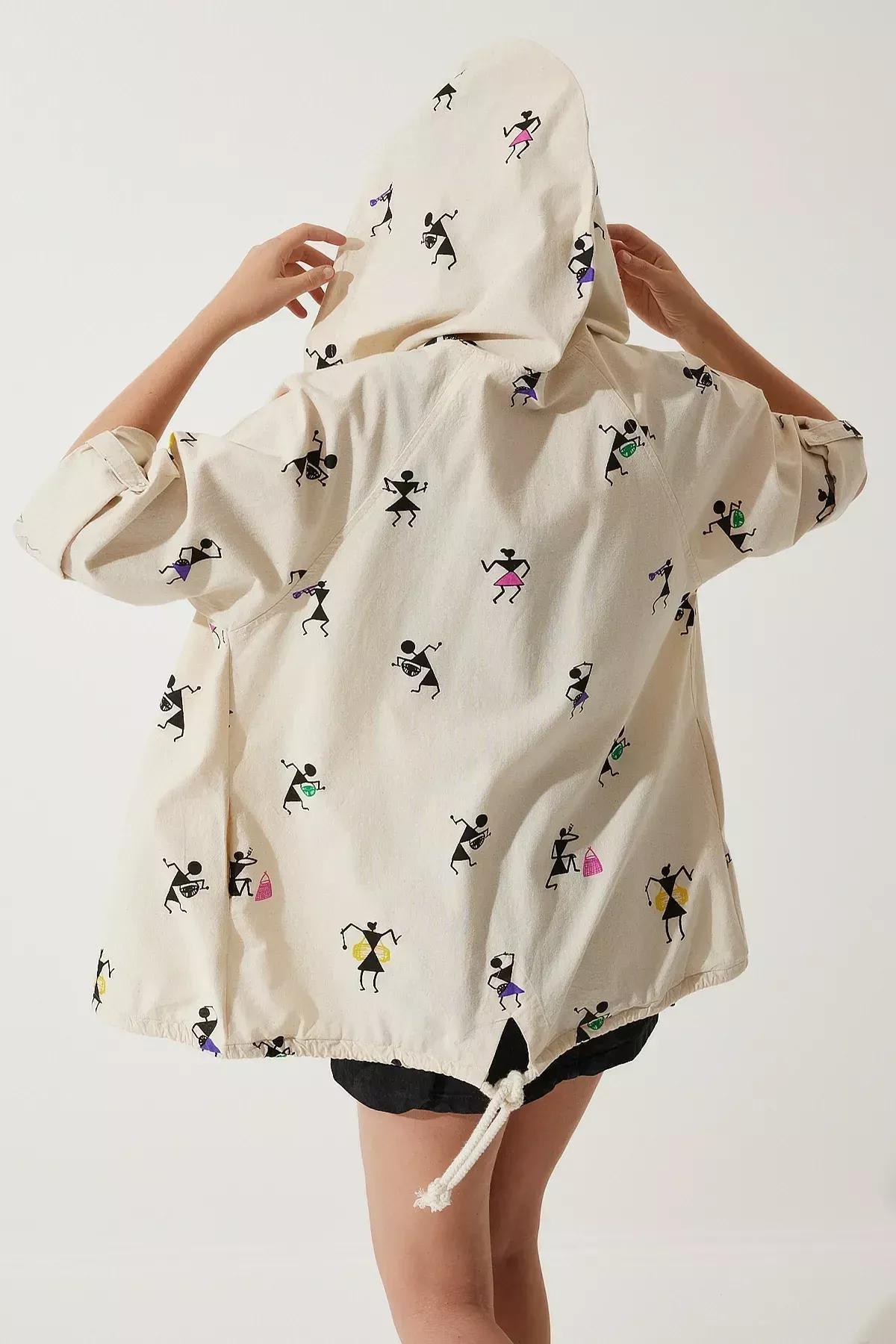 جاكيت كتان بغطاء للرأس بطبعة، وردي وكريمي, Cream Pink, large image number 11