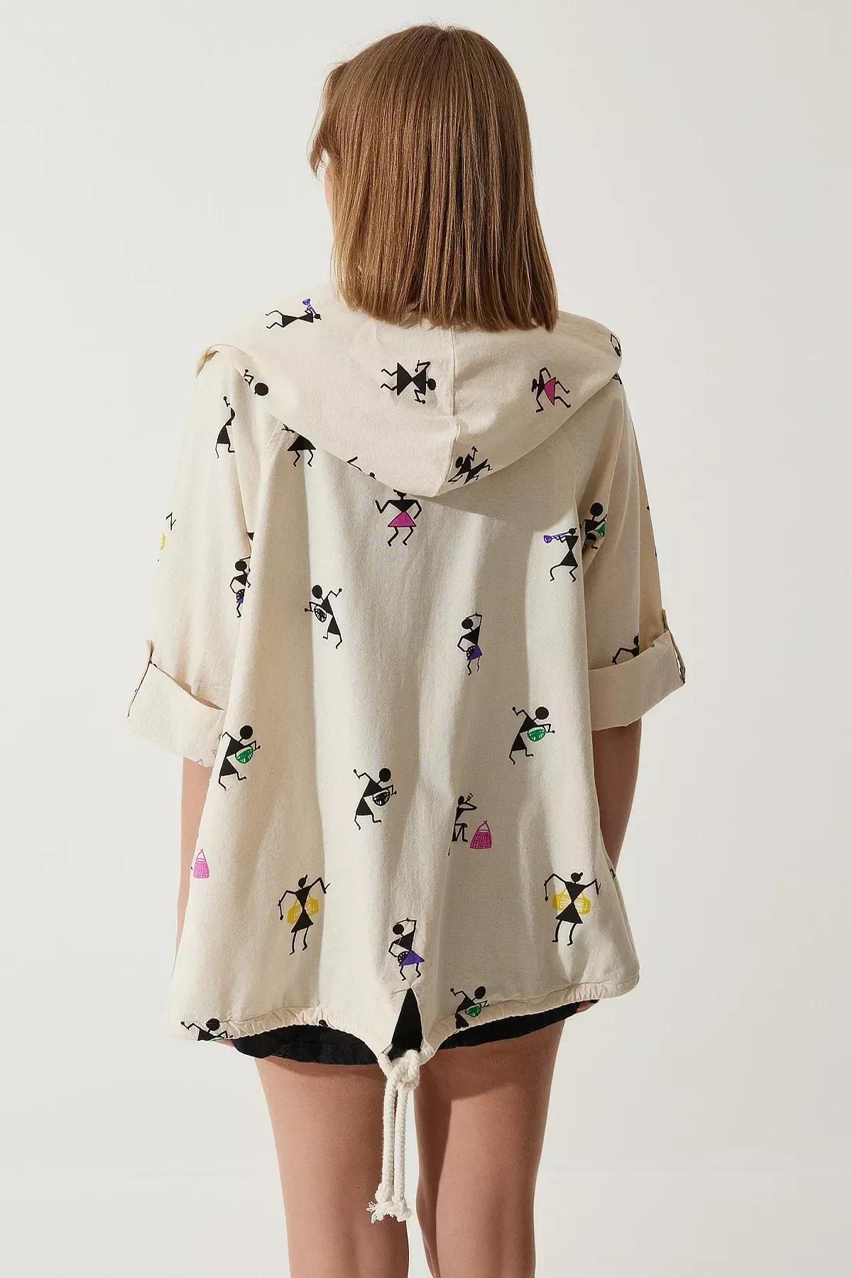 جاكيت كتان بغطاء للرأس بطبعة، وردي وكريمي, Cream Pink, large image number 13