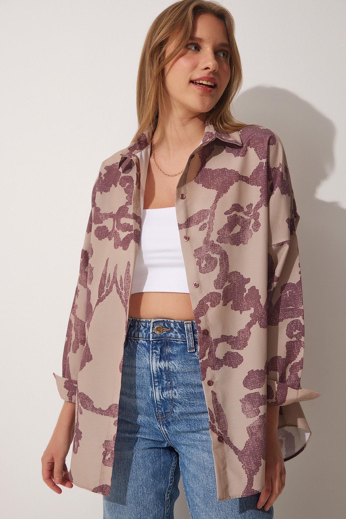 Purple Oversize Shirt, Plum Beige, large image number 0