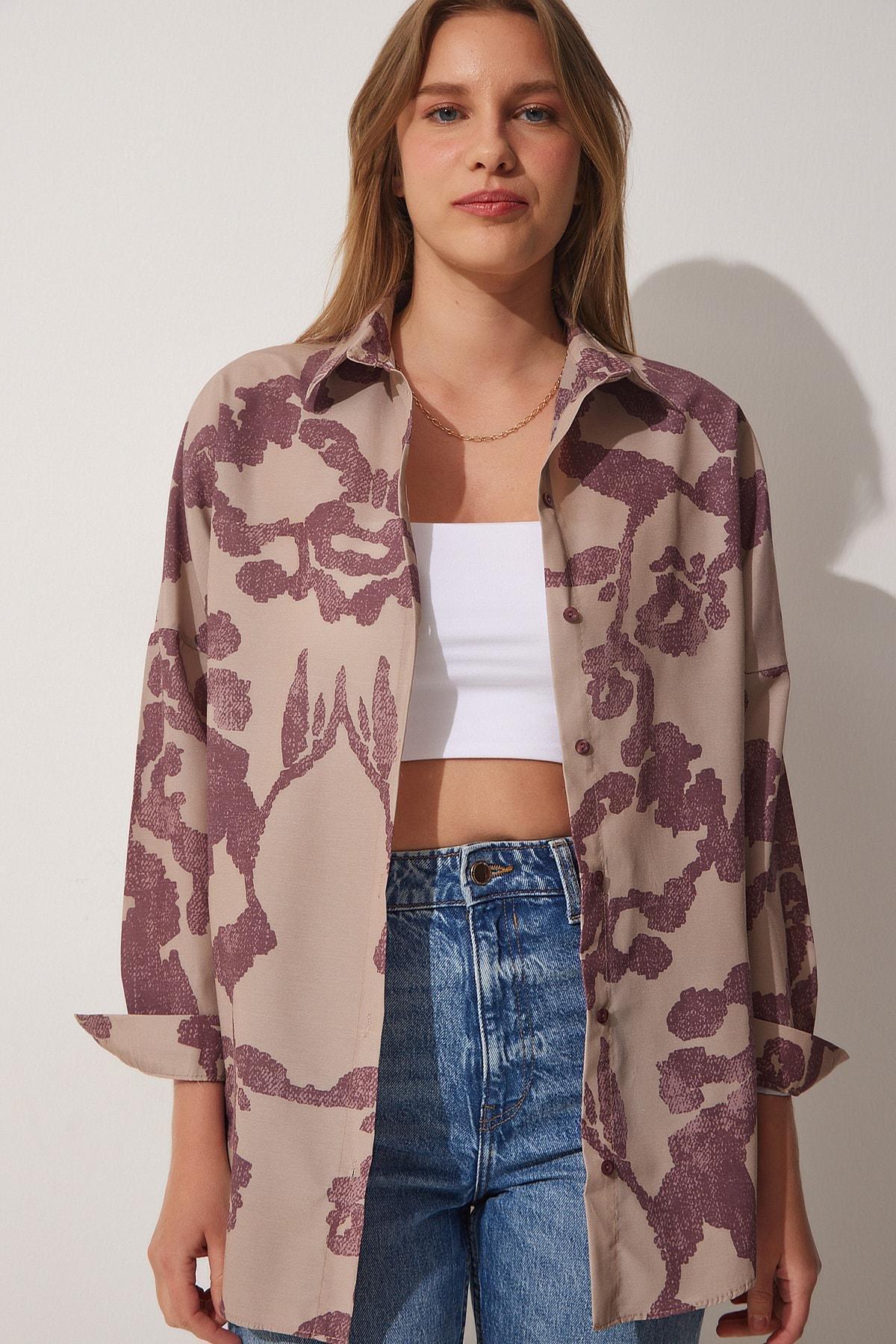 Purple Oversize Shirt, Plum Beige, large image number 1