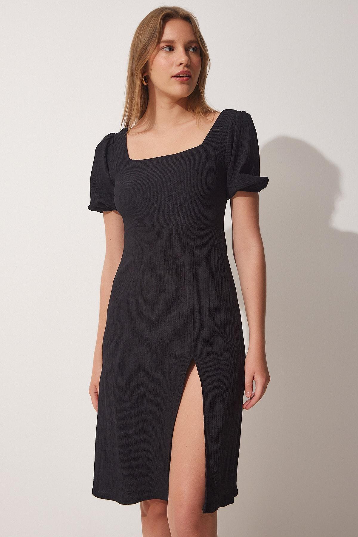 Black Wrapover Dress, BLACK, large image number 1
