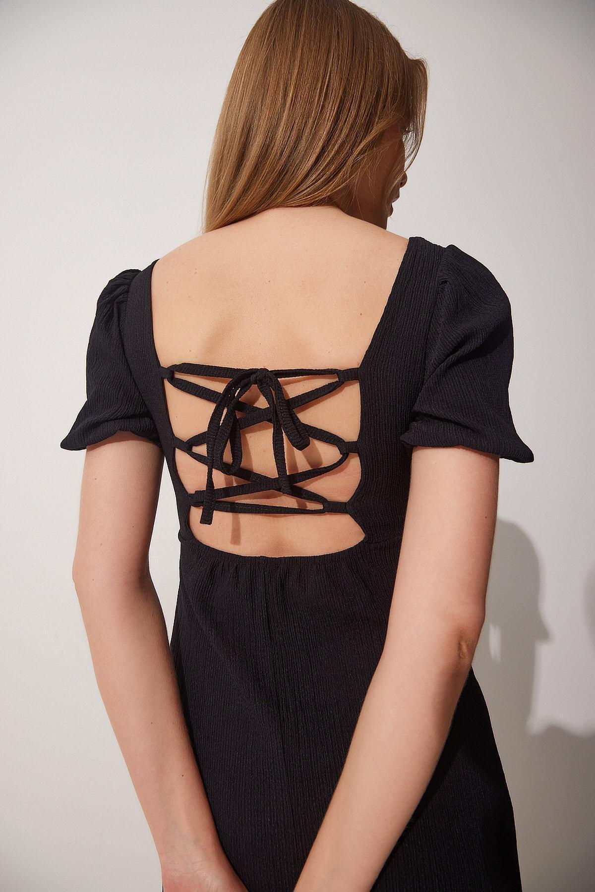 Black Wrapover Dress, BLACK, large image number 2