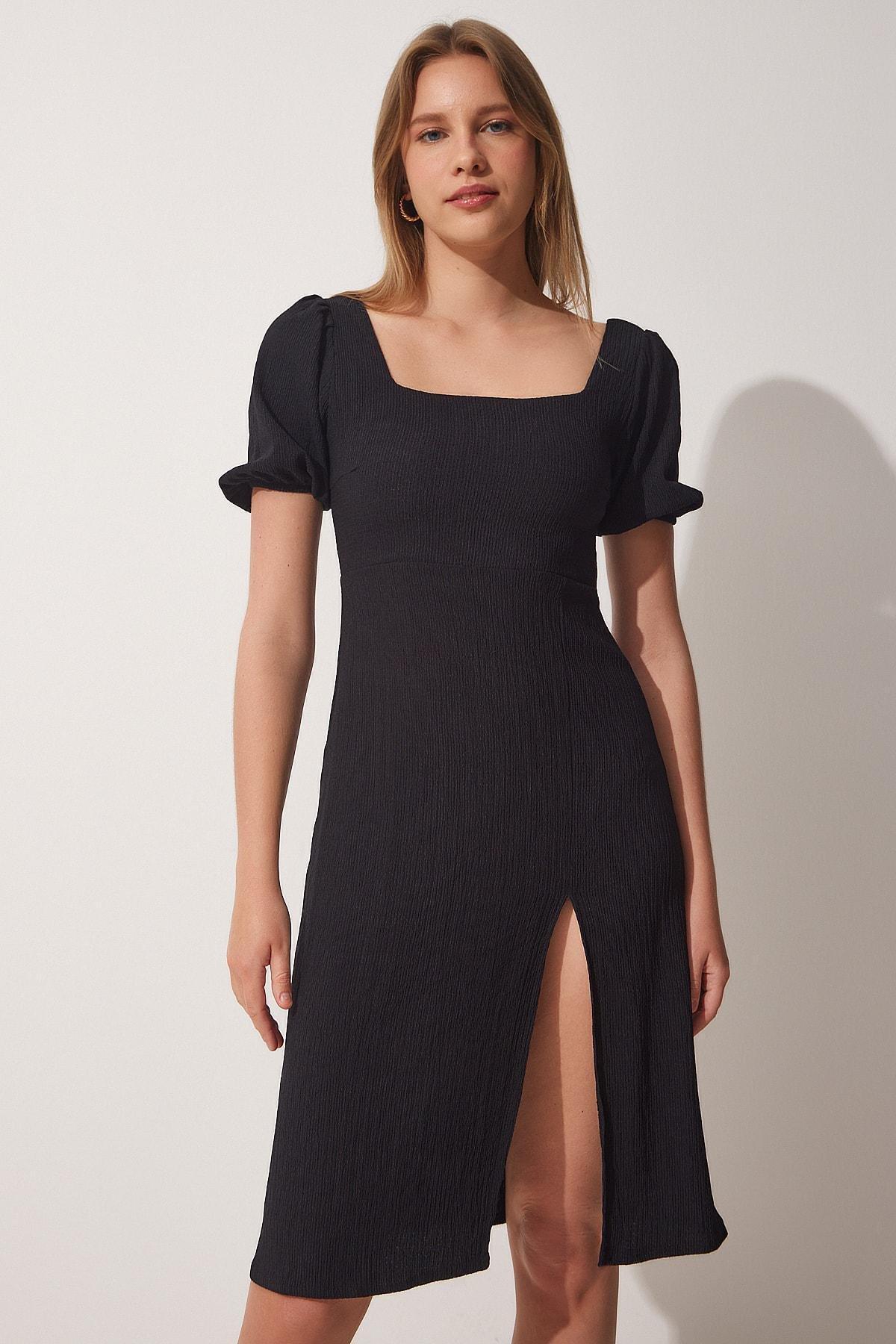 Black Wrapover Dress, BLACK, large image number 3