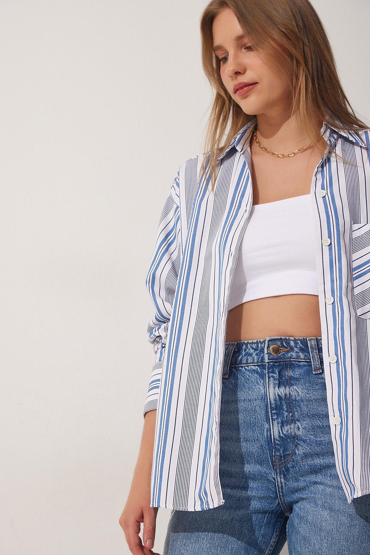 White Oversize Shirt, White Blue, large image number 2