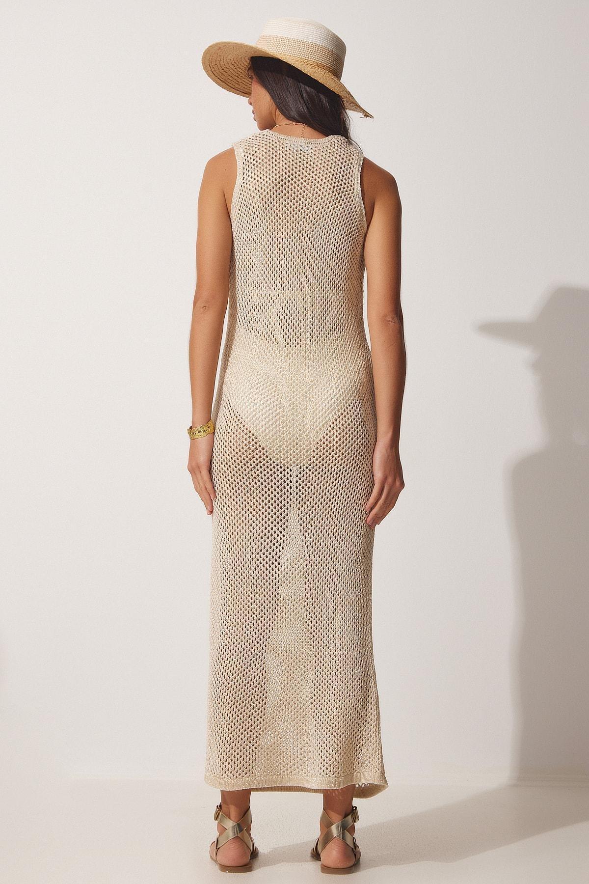 White Straps Openwork Knitted Dress, , large image number 3