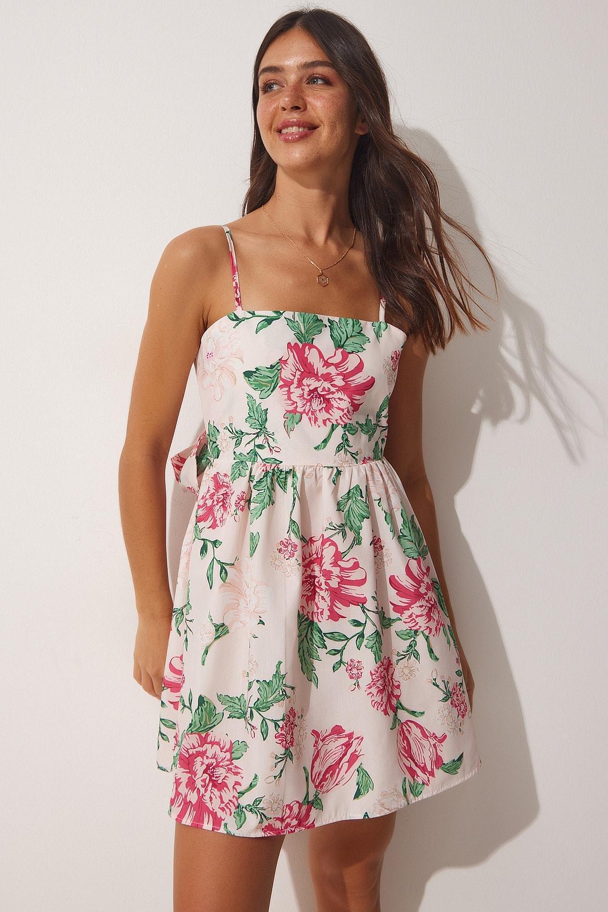 Pink Floral A-Line Dress, Dark Pink Cream, large image number 2