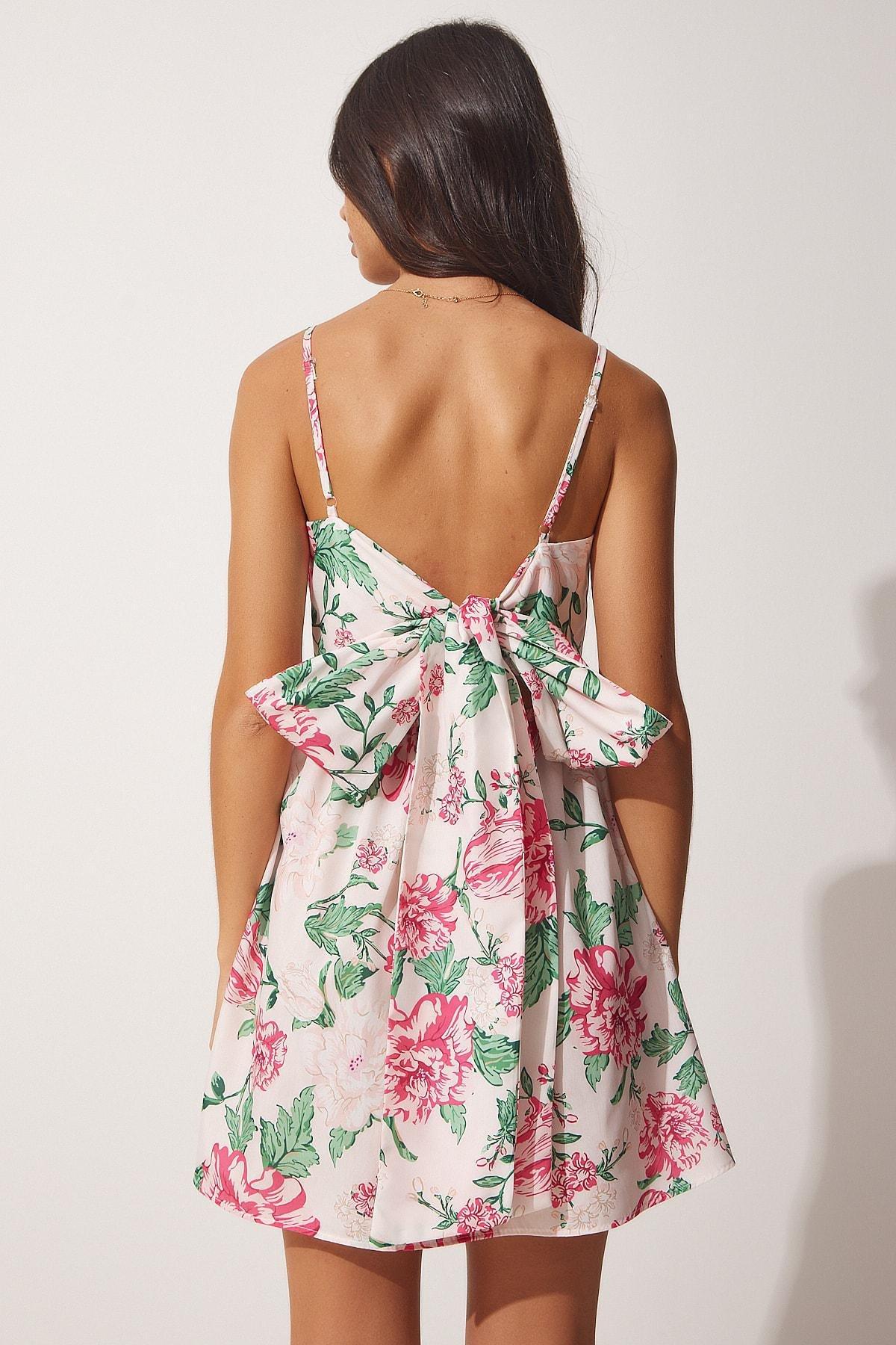 Pink Floral A-Line Dress, Dark Pink Cream, large image number 3