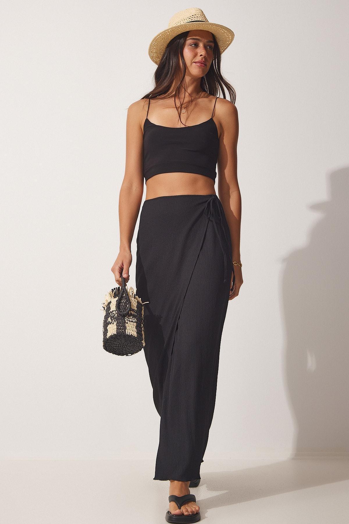 Black Bound Wrap Skirt, , large image number 1