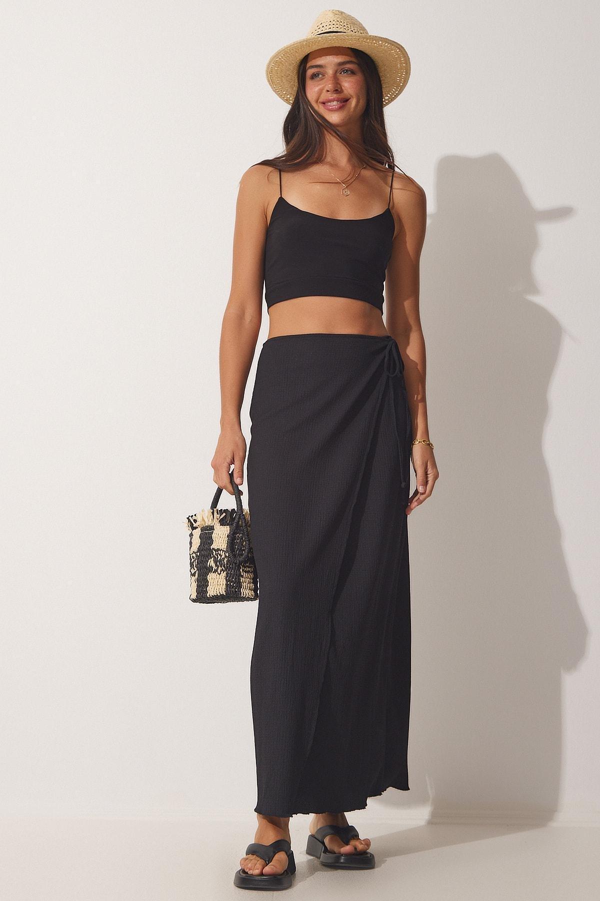 Black Bound Wrap Skirt, , large image number 2