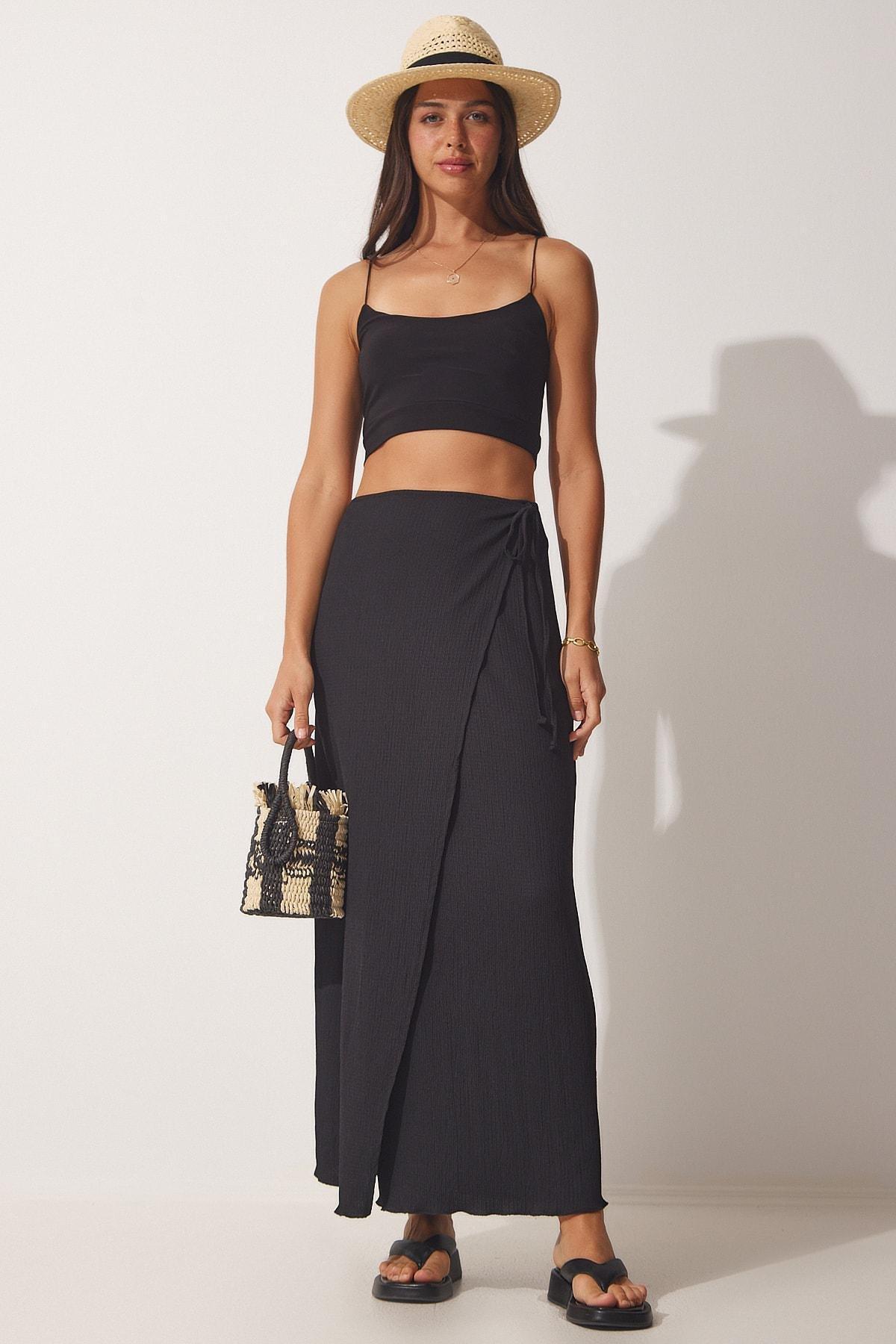 Black Bound Wrap Skirt, , large image number 3