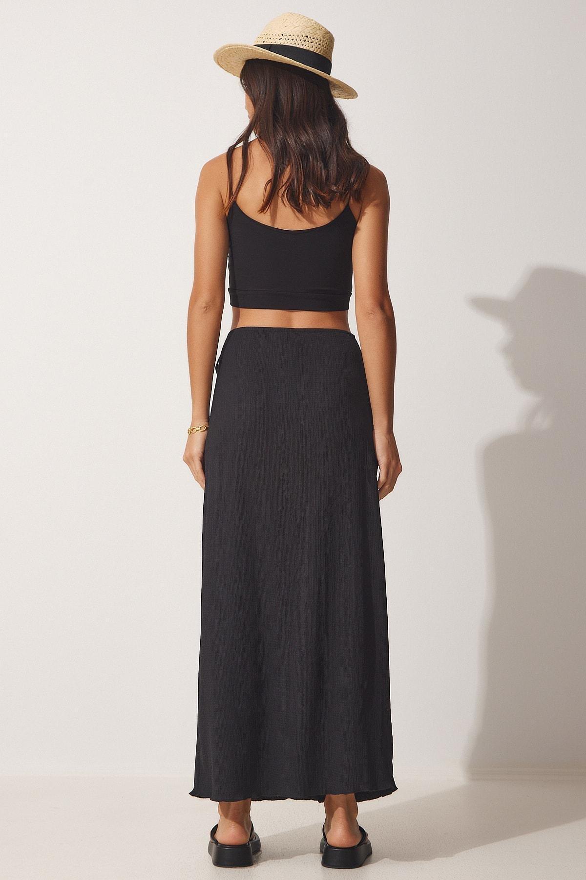 Black Bound Wrap Skirt, , large image number 4