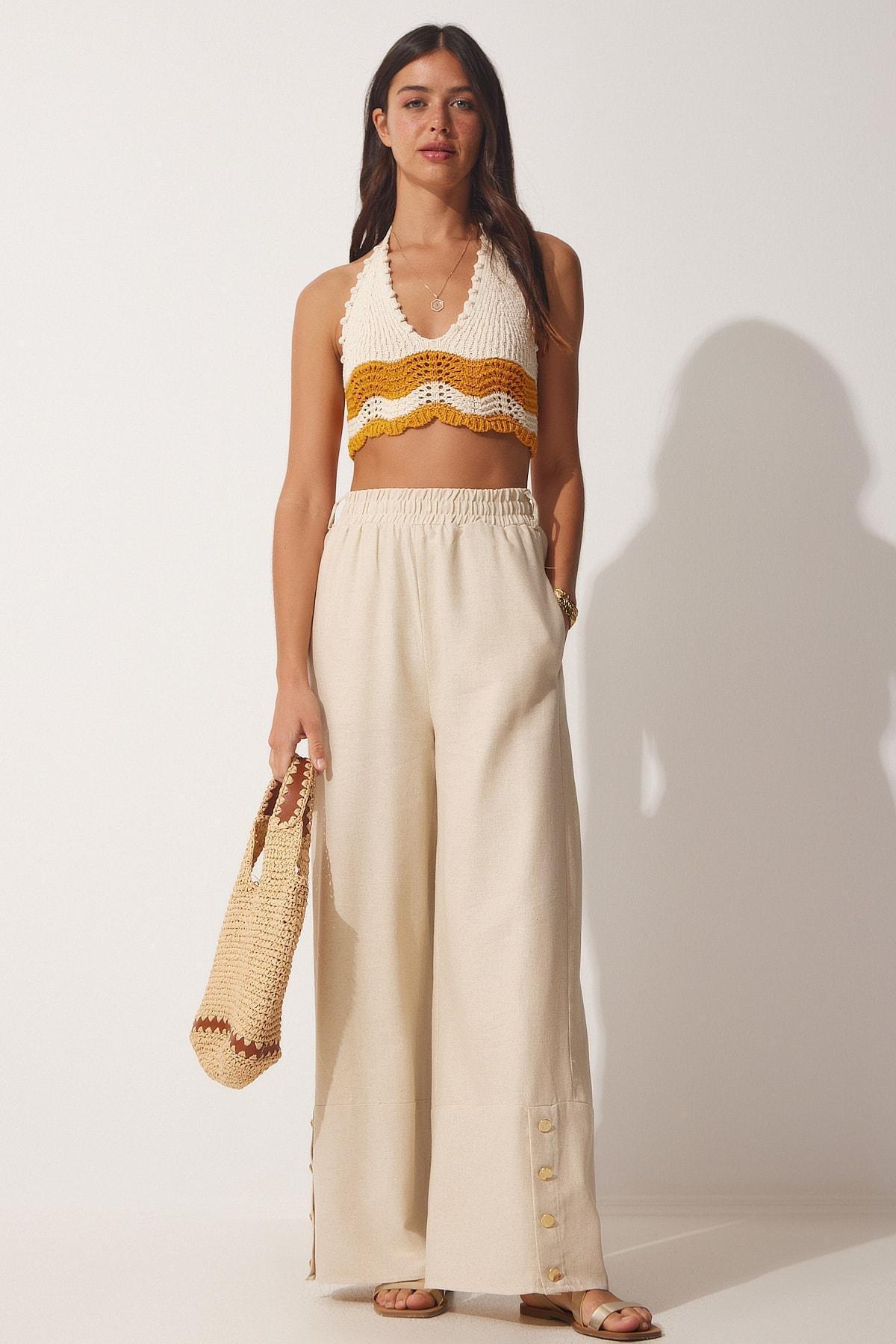 Beige Straight Pants, , large image number 2