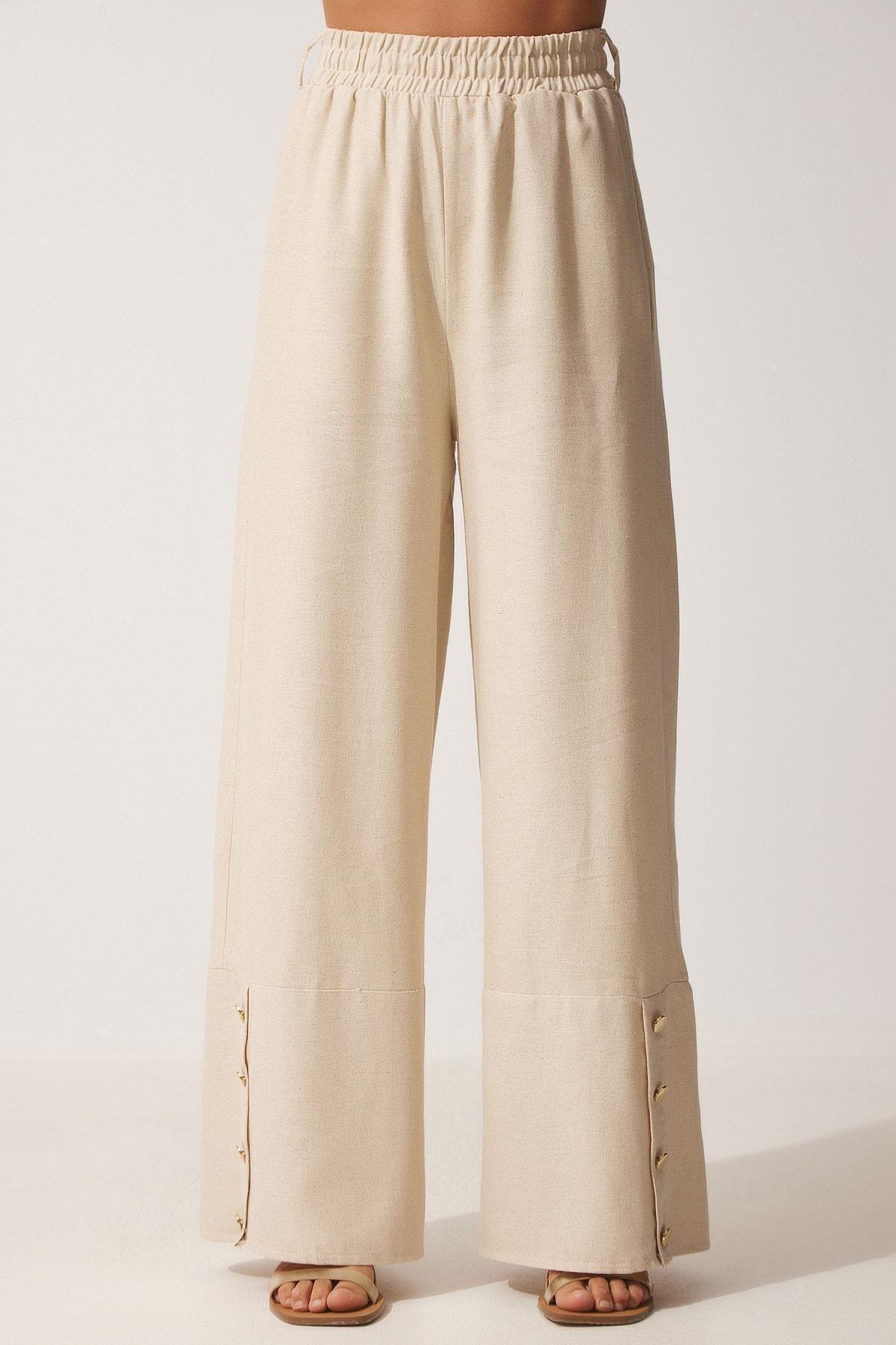 Beige Straight Pants, , large image number 3