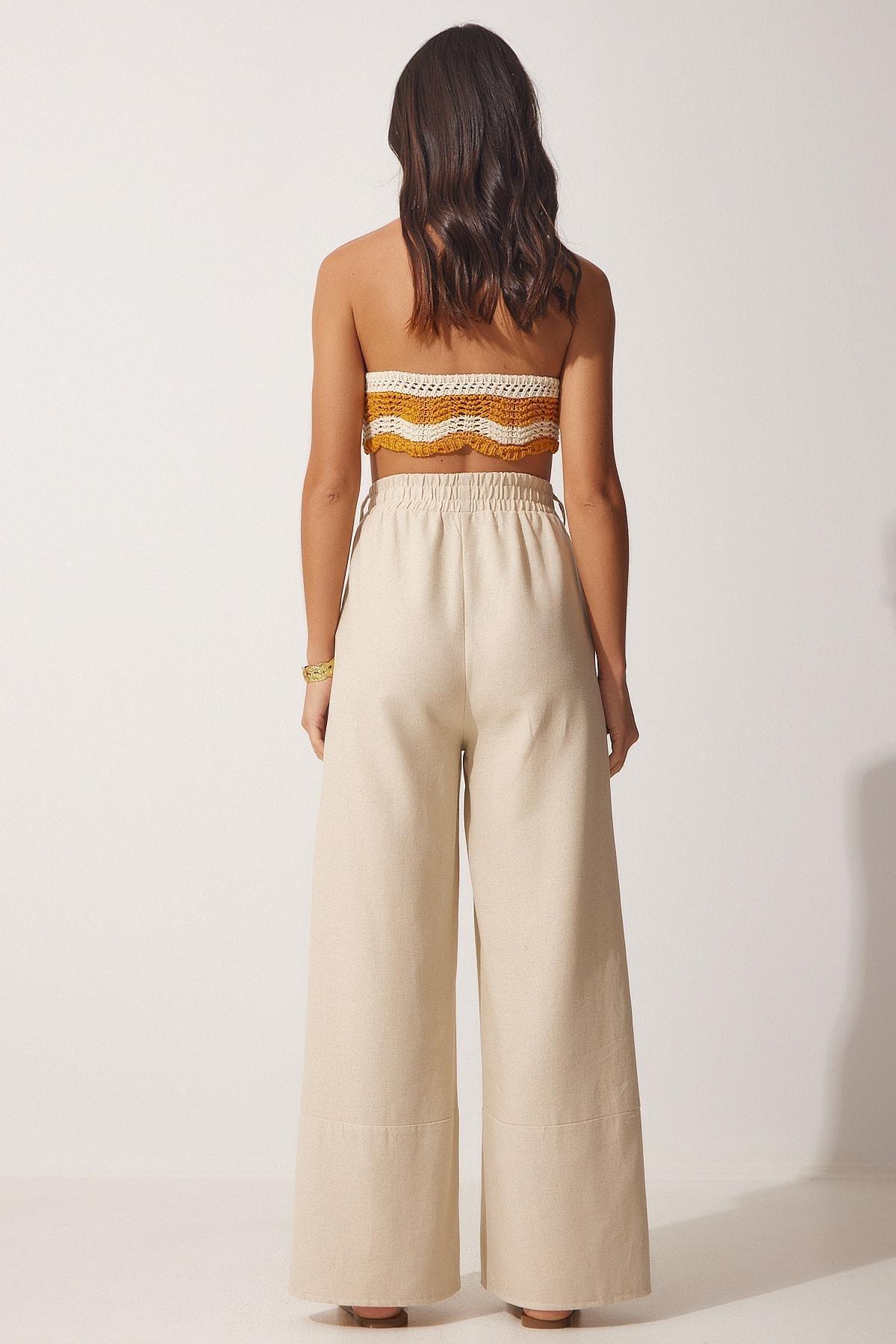 Beige Straight Pants, , large image number 4