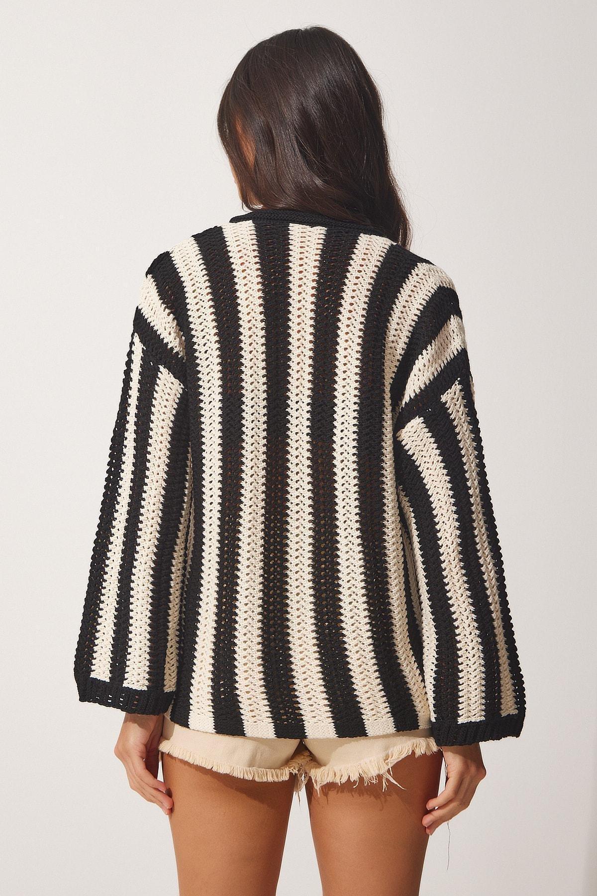 Black Openwork Seasonal Knitwear Blouse, Black Bone, large image number 4