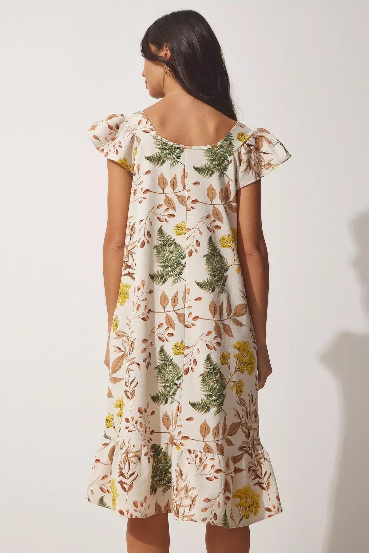 Beige V-Neck A-Line Dress, Cream Biscuits, large image number 3