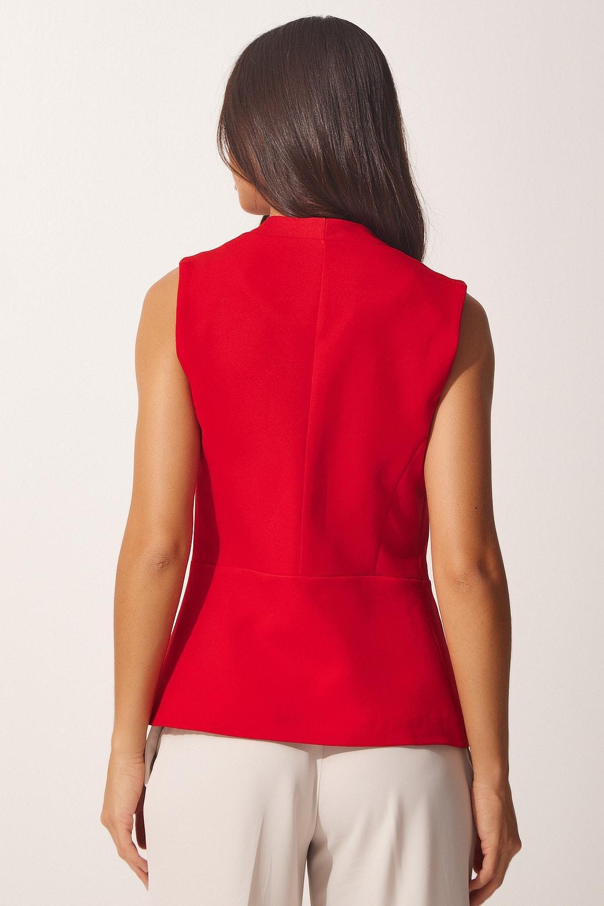 Red Double-Breasted Woven Vest, , large image number 3