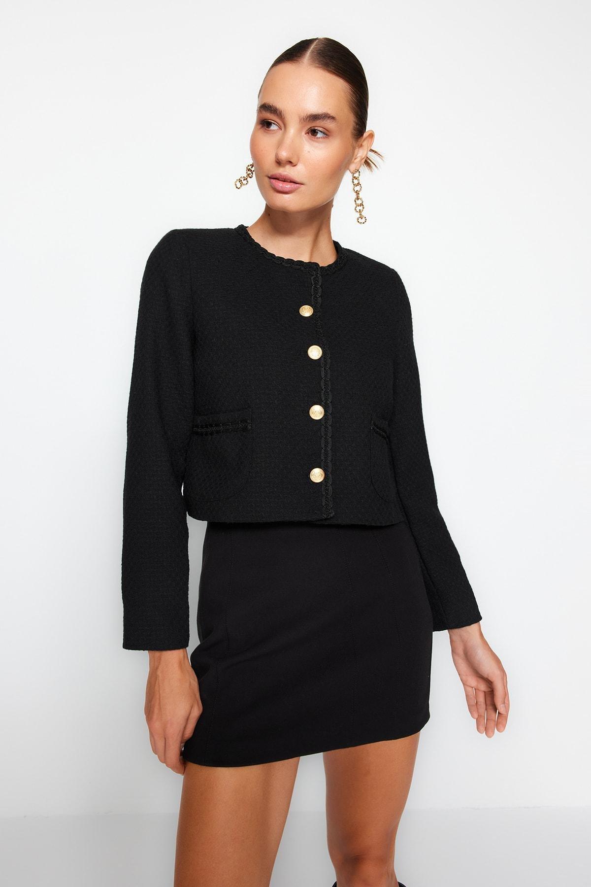 Black Woven Tweed Jacket, , large image number 2