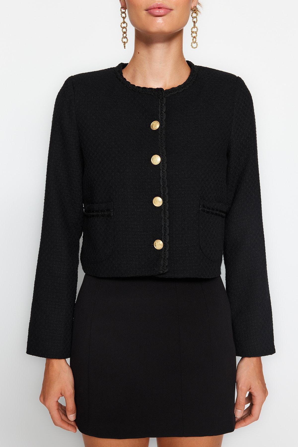 Black Woven Tweed Jacket, , large image number 3