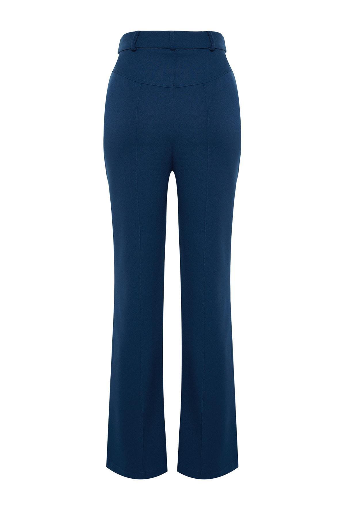 Trendyol - Blue Ribbed Flare Woven Trousers