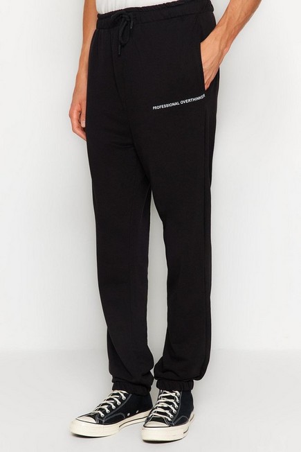 Trendyol - Black Oversize T Minimal Letter Sweatpants
