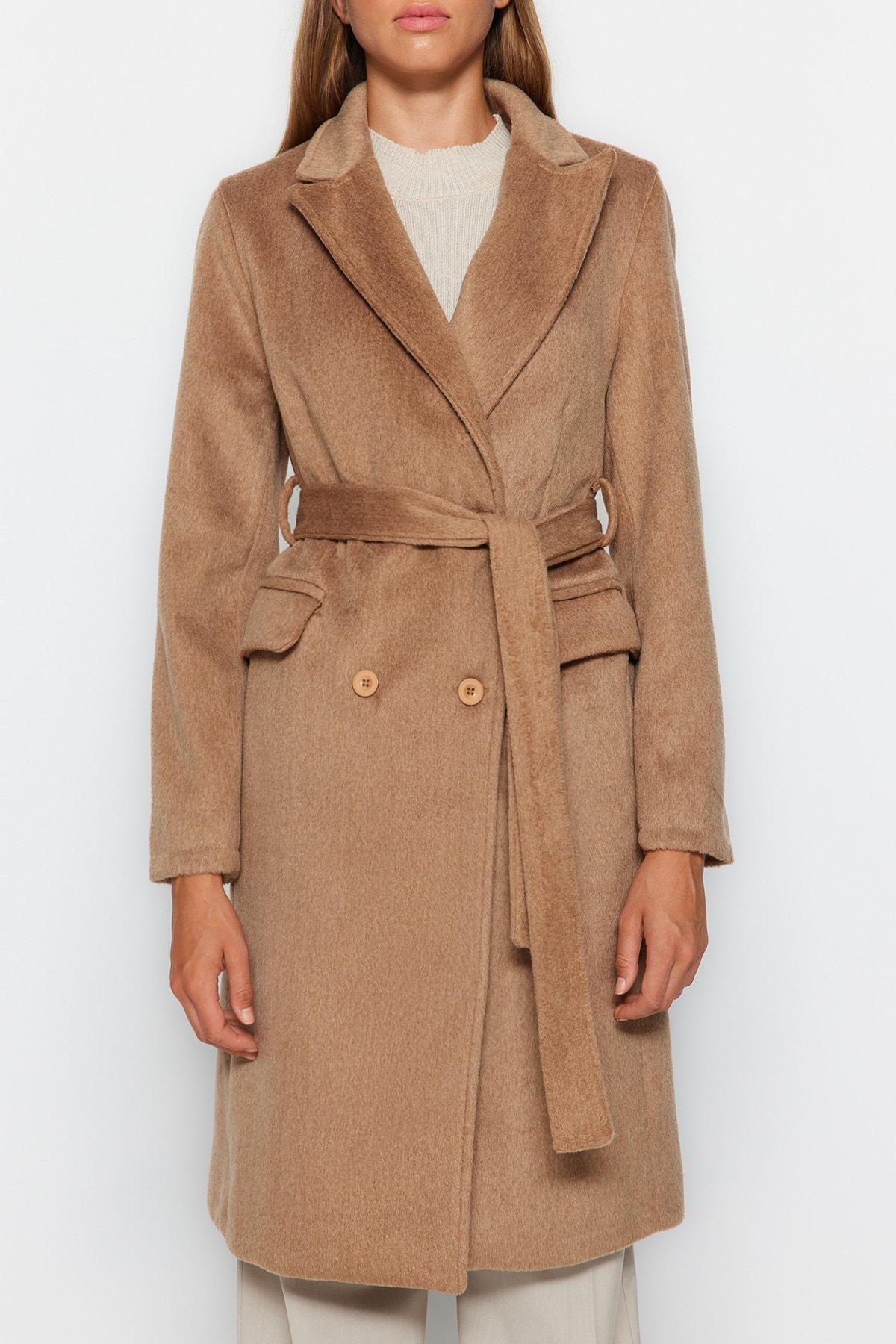 Trendyol - Brown Oversize Wide Cut Long Stitched Coat