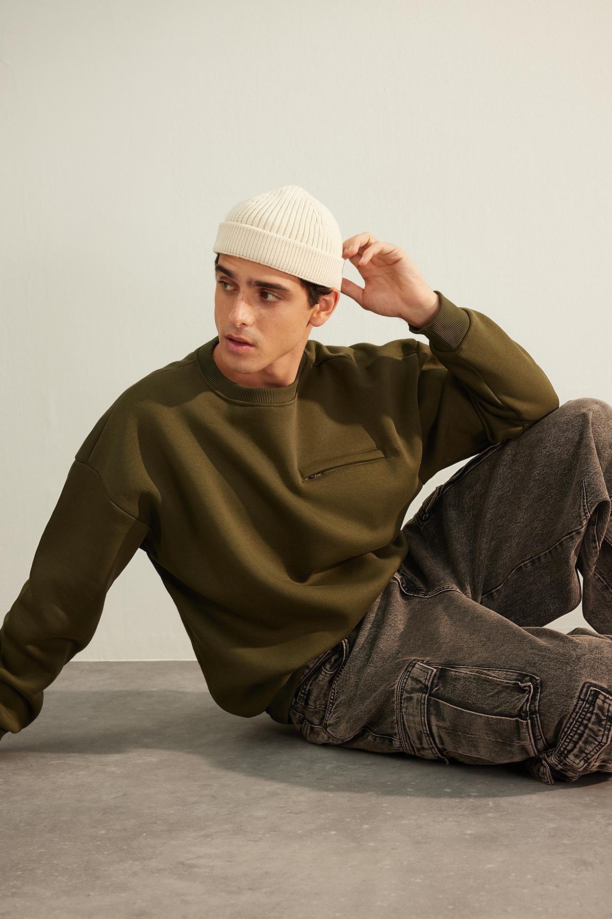Khaki Limited Edition Oversized Sweatshirt, , large image number 0