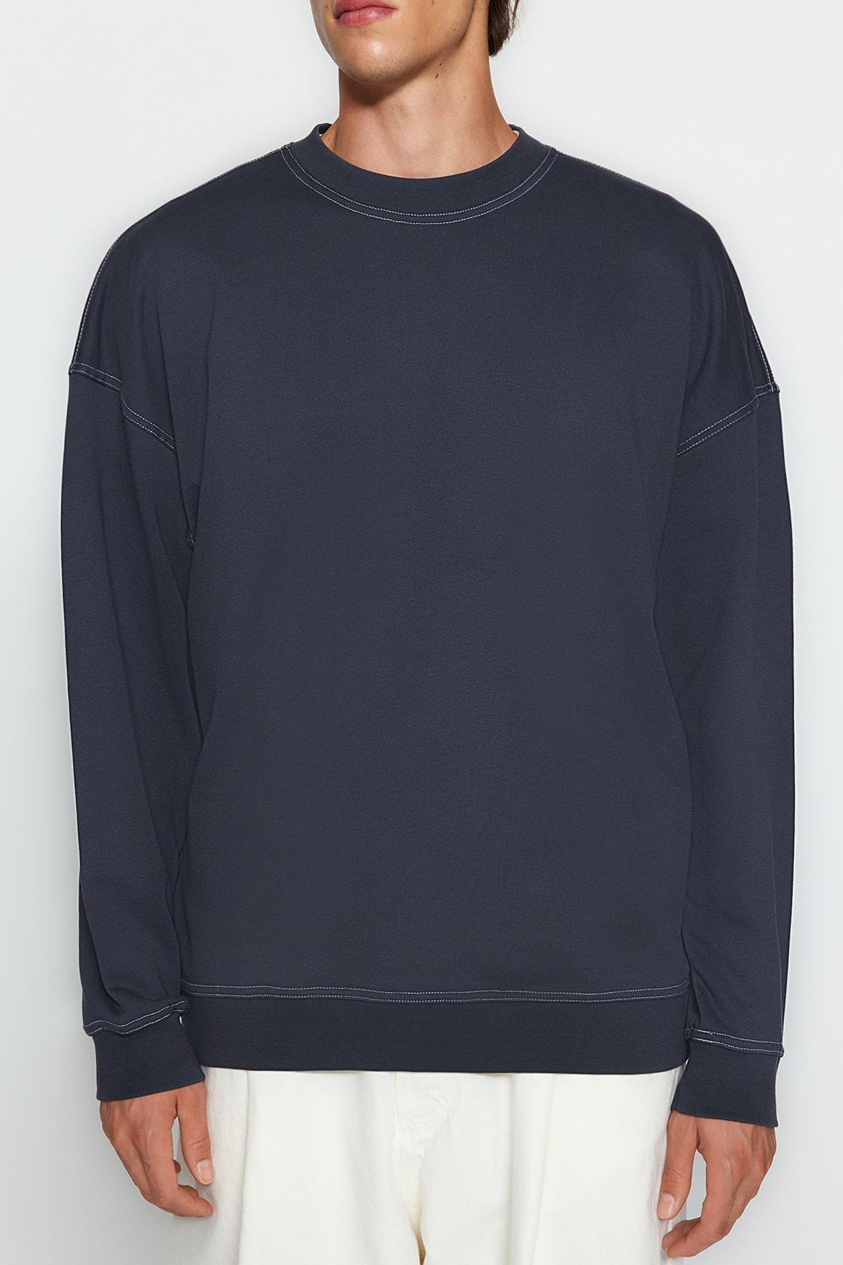 Grey Oversize Crew Neck Detail Sweatshirt, , large image number 3