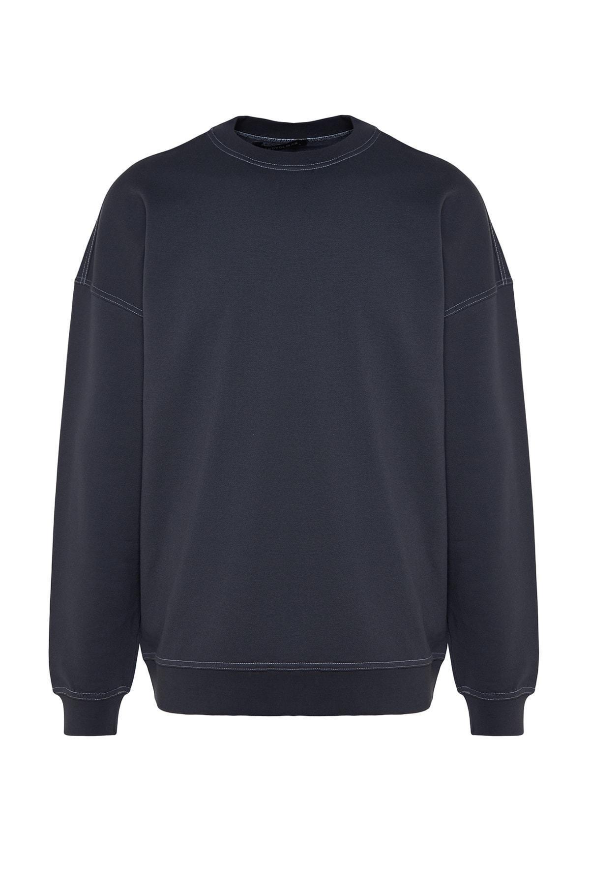 Grey Oversize Crew Neck Detail Sweatshirt, , large image number 5