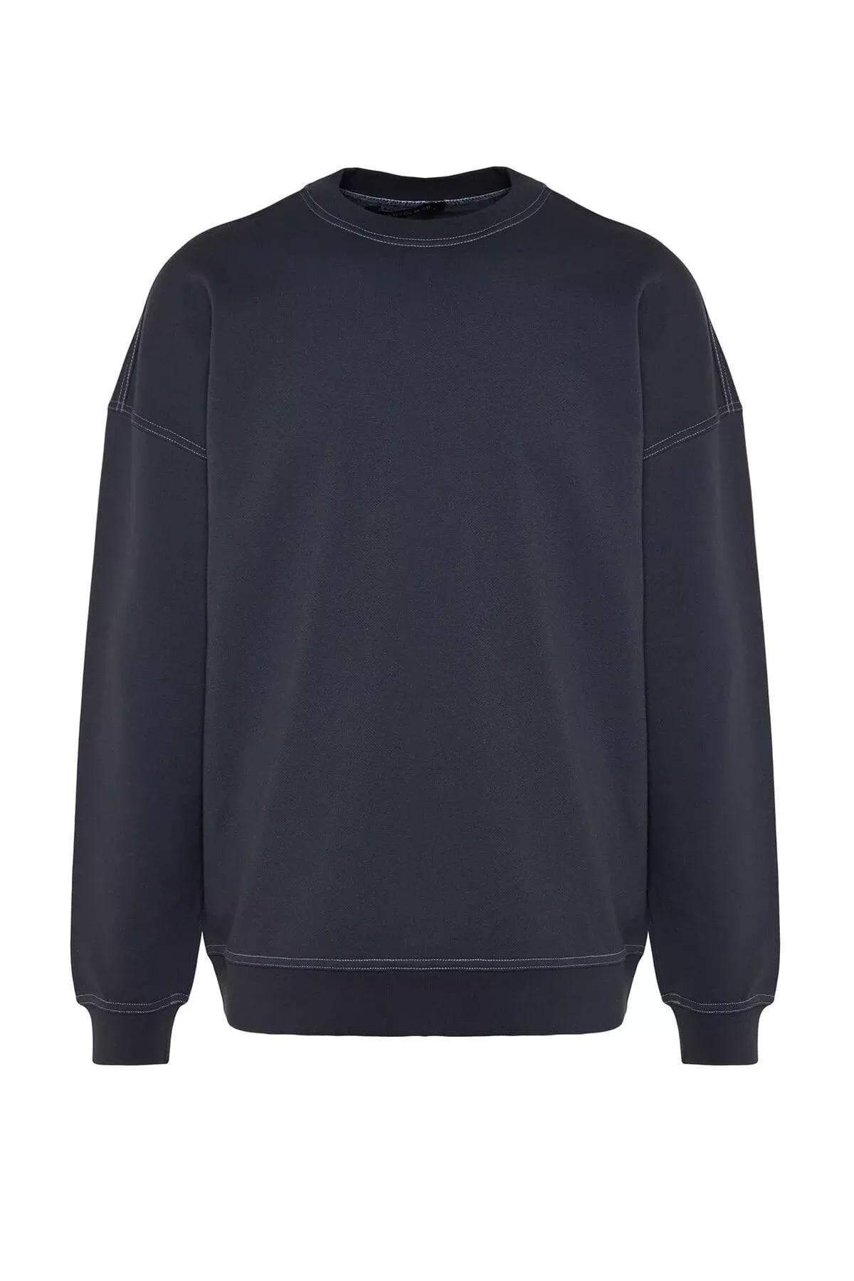 Grey Oversize Crew Neck Detail Sweatshirt, , large image number 5