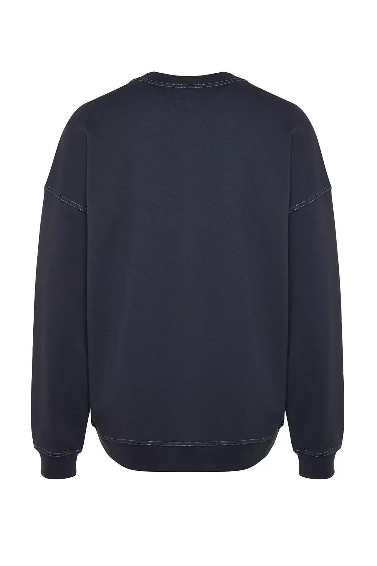 Grey Oversize Crew Neck Detail Sweatshirt, , large image number 6