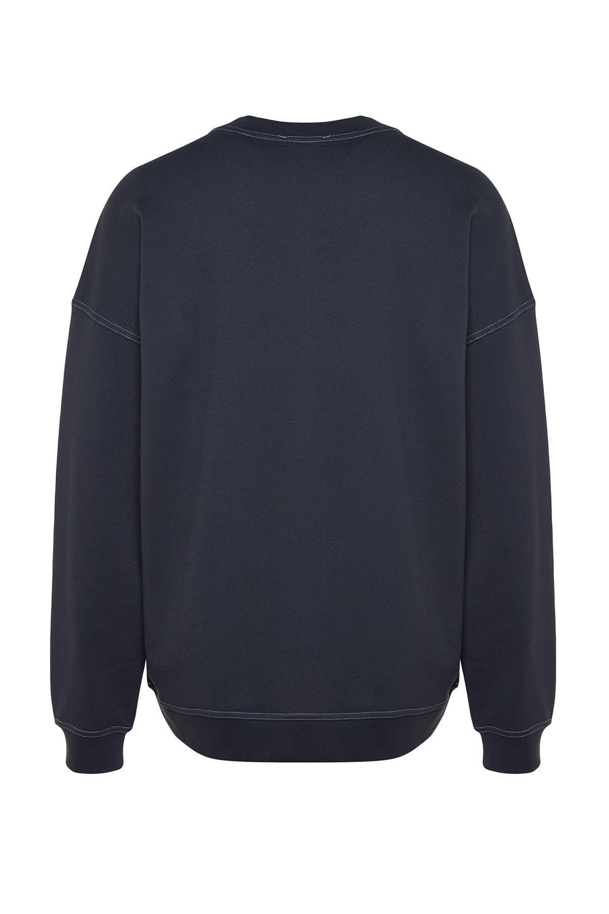 Grey Oversize Crew Neck Detail Sweatshirt, , large image number 7