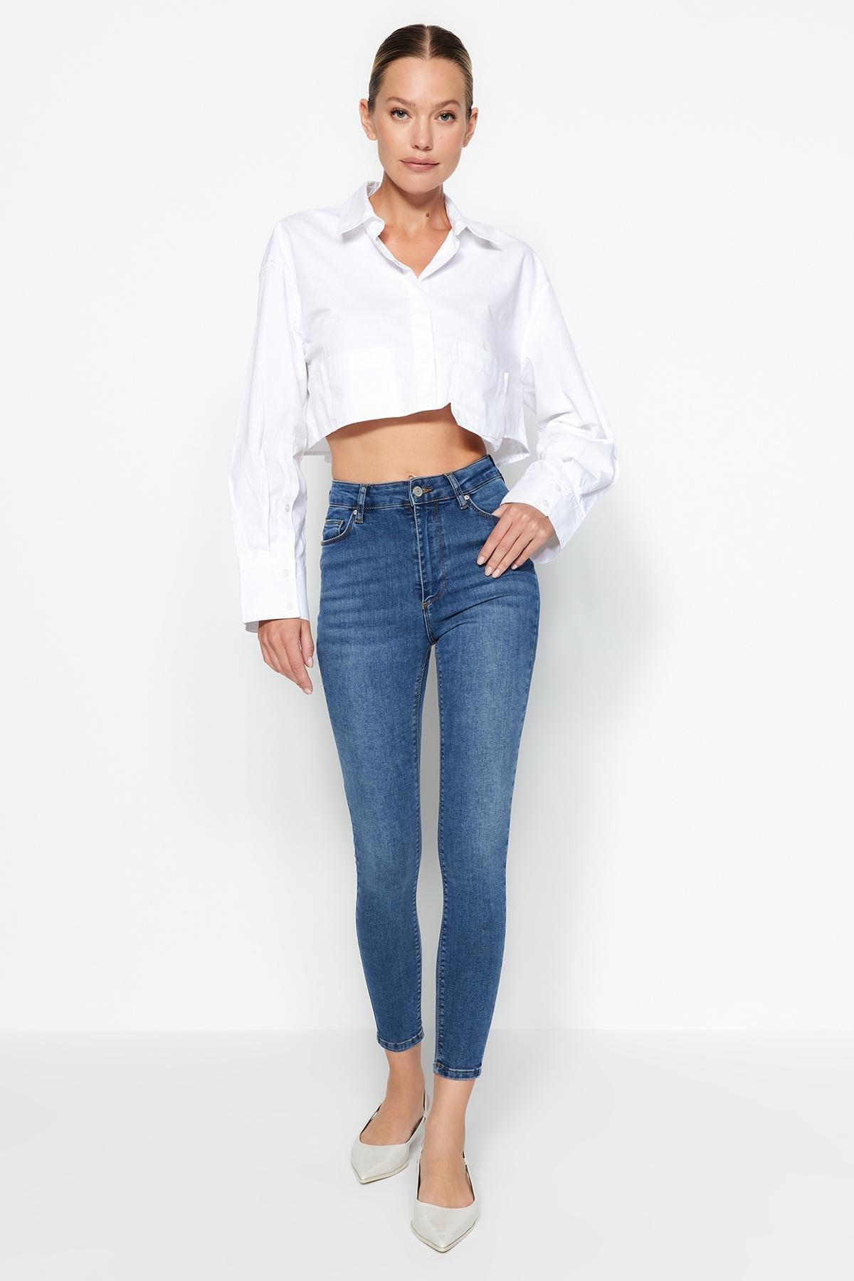 Blue High Waist Skinny Jeans, , large image number 0