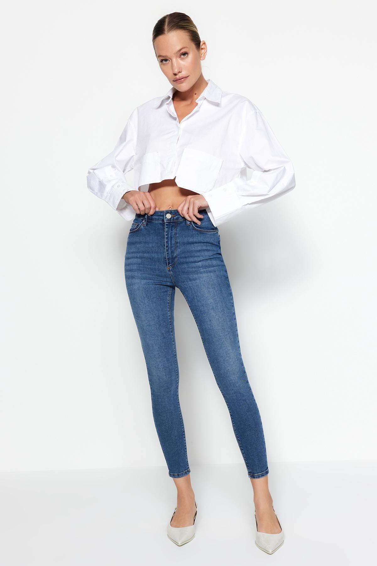 Blue High Waist Skinny Jeans, , large image number 1