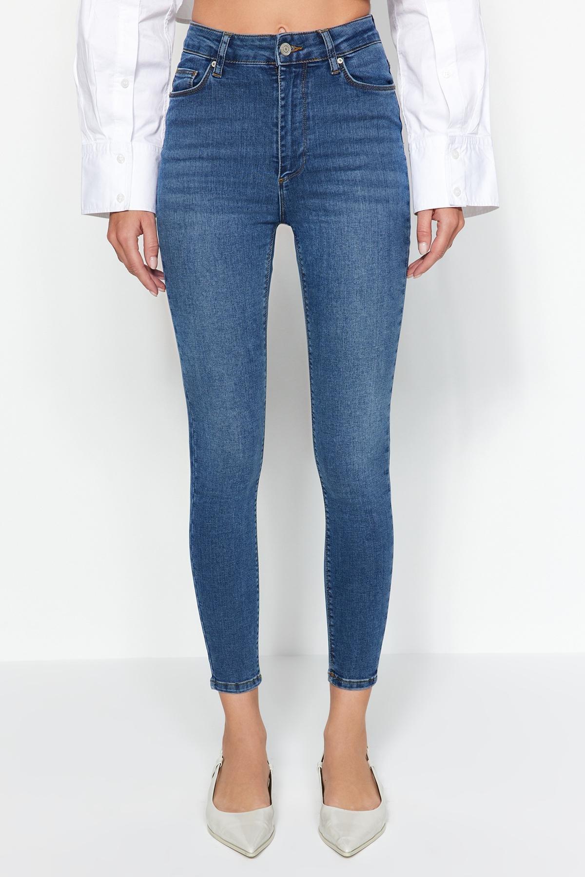 Blue High Waist Skinny Jeans, , large image number 3