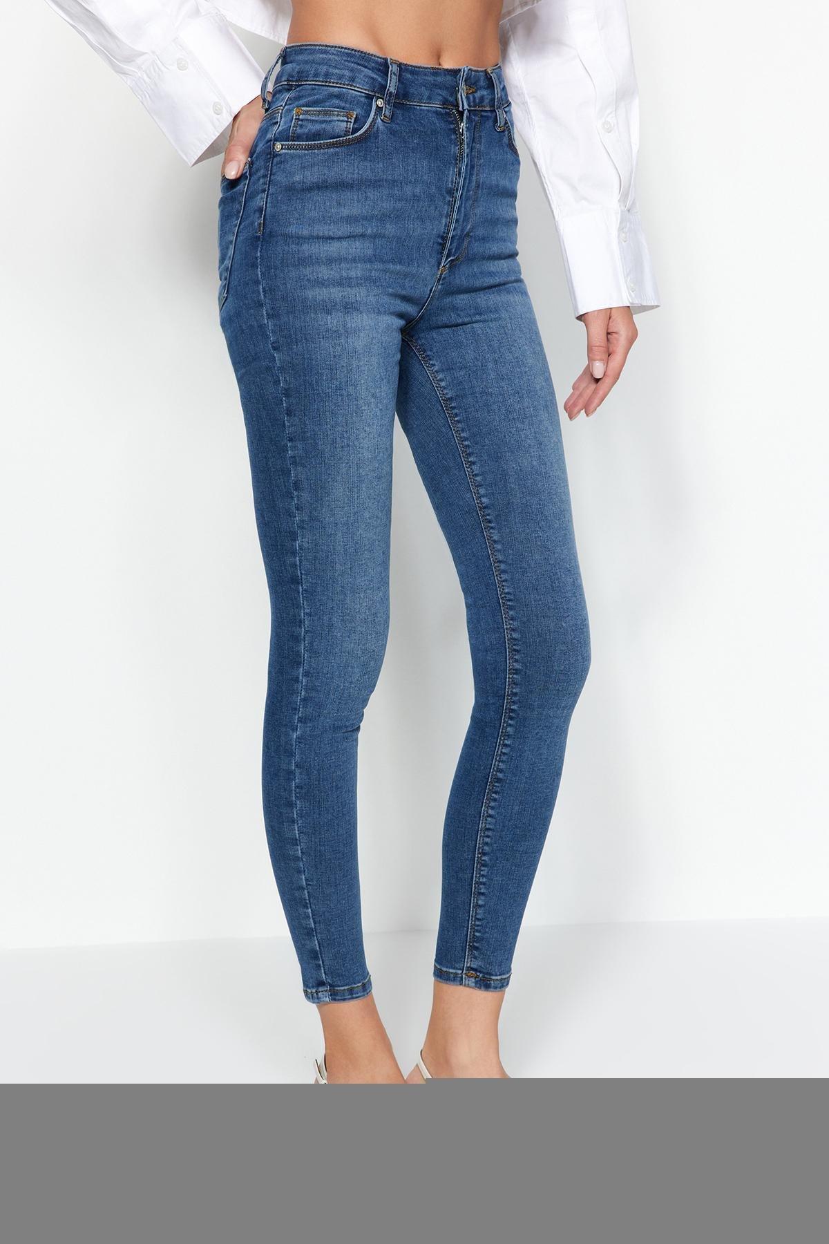 Blue High Waist Skinny Jeans, , large image number 5