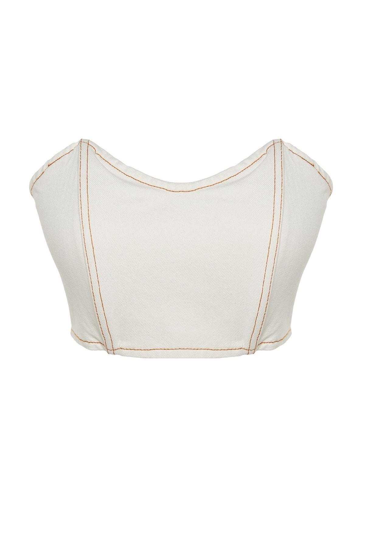 Trendyol - Cream Plain Crop Top