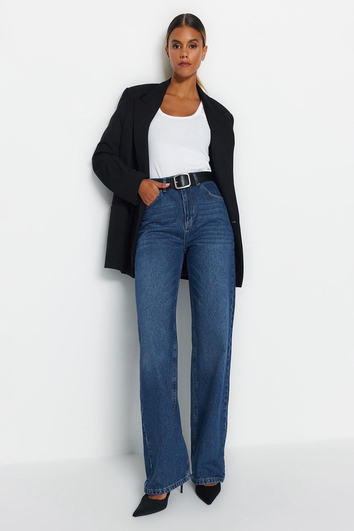 Blue High Waist Wide Leg Jeans, , large image number 0